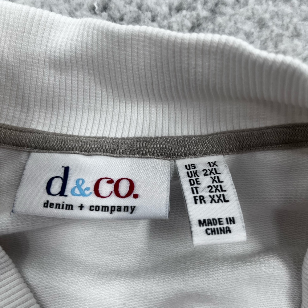 Women's D & Co White Stretchy Button Front Long Sleeve Jacket Size 1X - Picture 2 of 9